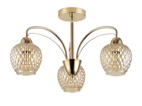 Lampa sufitowa Lavelira w złotym kolorze z bursztynowymi szklanymi kloszami