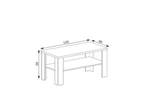 Miniaturka 3 - Ława Ambrina Kraft złoty, rysunek wymiarowy stolika 120 na 60 na 59 cm