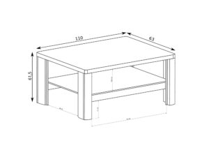 Miniaturka 2 - Rysunek techniczny ławy Nalvio o wymiarach 110 na 63 na 61,5 cm