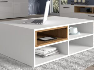 Miniaturka 1 - Ława Nimet M 94 cm biały mat z wstawką dąb artisan – zdjęcie 2