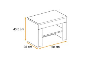 Miniaturka 3 - Ławeczka na buty z półką Melvoro 60 cm dąb Wellington biały – rysunek z wymiarami, widok 2