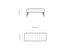 Miniaturka 4 - Ławka kuchenna Altovio – rysunek z wymiarami 133 × 47 cm, wysokość 54 cm