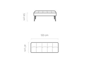 Miniaturka 4 - Ławka kuchenna Banvero – rysunek z wymiarami 133 × 47 cm, wysokość 54 cm