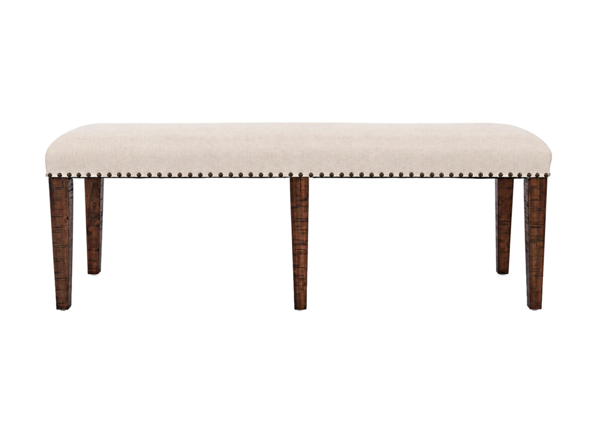 Ławka rustykalna 132 cm ciemnobrązowa z beżową tapicerką – Avola