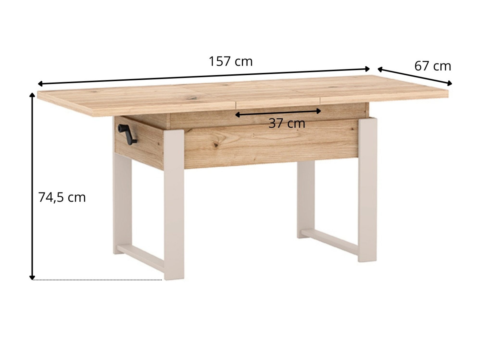 Ławostół Brivio rozłożony do 157 cm na rysunku wymiarowym