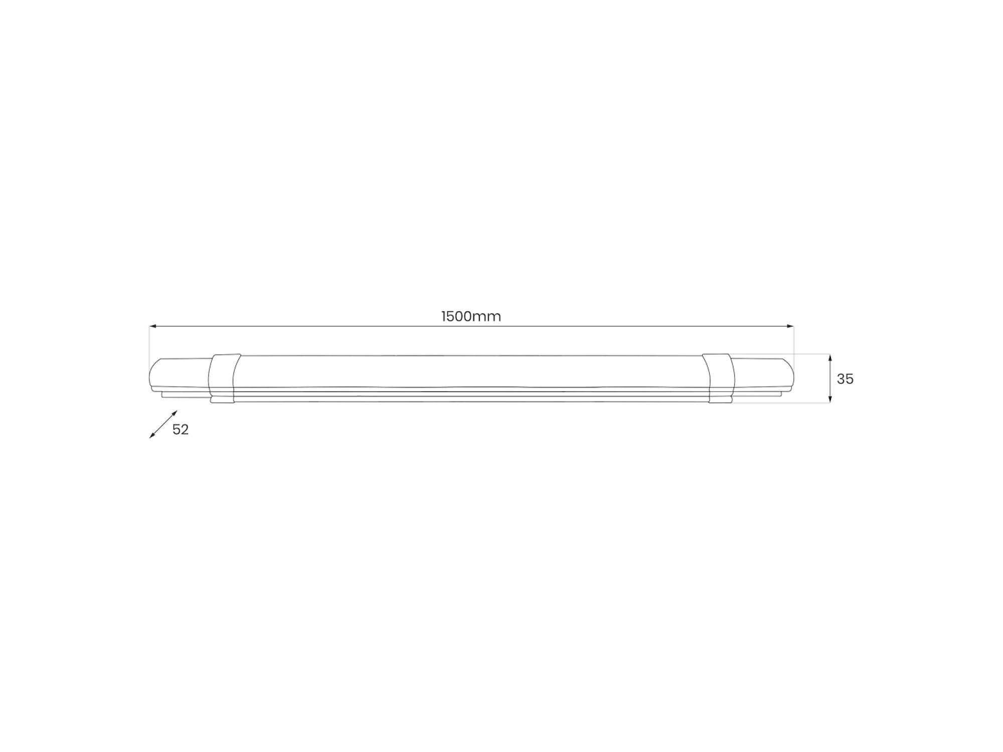 Rysunek wymiarów listwy LED 1500 × 52 × 35 mm