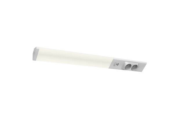 Biała listwa podszafkowa LED z dwoma gniazdami 230 V oraz portami USB-A i USB-C