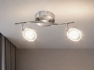 Miniaturka 1 - Dwupunktowa chromowana listwa sufitowa Dorida z zapalonymi pierścieniami LED
