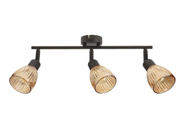 Listwa sufitowa Everena czarna z trzema bursztynowymi szklanymi kloszami