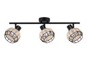 Miniaturka 2 - Czarna listwa sufitowa Evisira z trzema reflektorami i rattanowymi oplotami