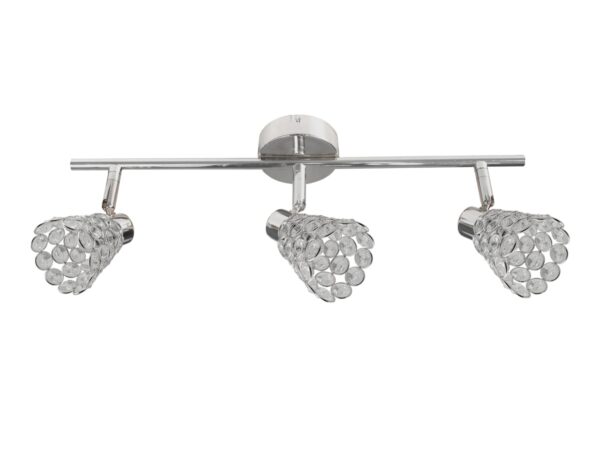 Listwa sufitowa Galomela z trzema kloszami zdobionymi przezroczystymi kryształkami.
