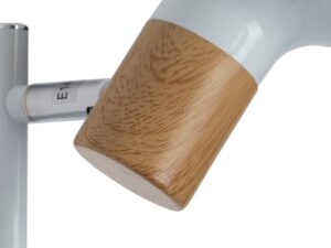 Miniaturka 3 - Zbliżenie lampy Gilata na biały metalowy klosz i element z fakturą imitującą drewno