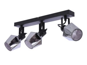 Miniaturka 3 - Trzypunktowa lampa sufitowa Isamina z czarną belką i dymionymi kloszami pod kątem