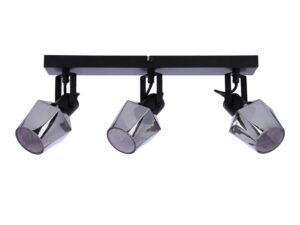 Miniaturka 1 - Lampa sufitowa Isamina z trzema szklanymi kloszami przy czarnej prostokątnej listwie