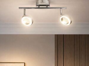 Miniaturka 2 - Listwa sufitowa Isiria dwa świecące reflektory LED we wnętrzu
