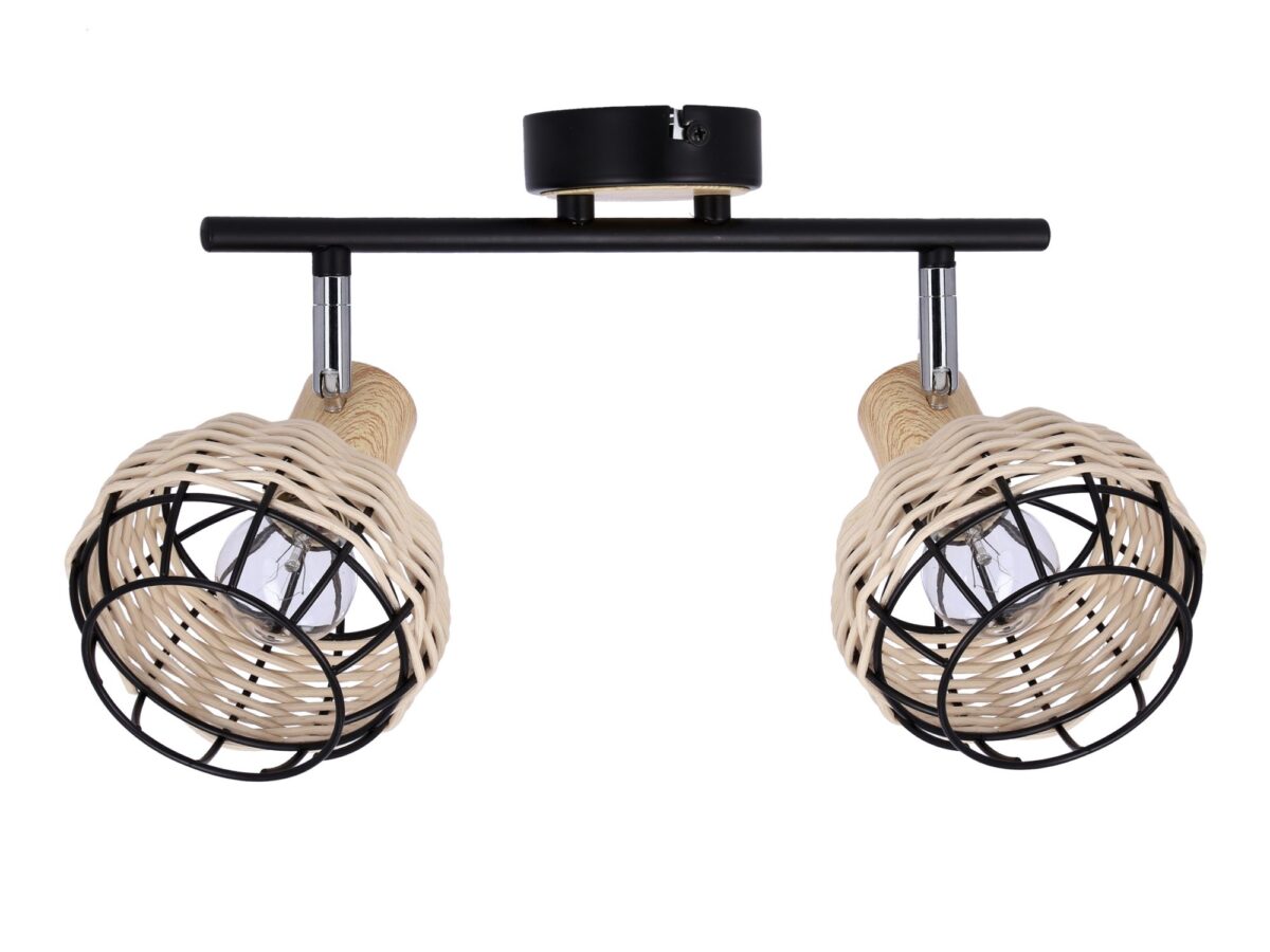 Listwa sufitowa Lavoda 2-punktowa czarna z rattanem 44 cm