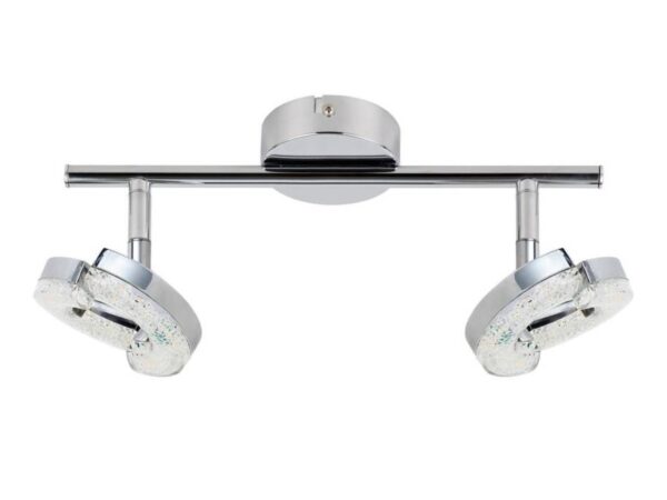 Listwa sufitowa LED Teladeta z dwoma okrągłymi reflektorami w chromowym wykończeniu