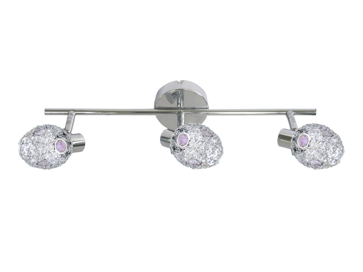 Listwa sufitowa Silania 51 cm chrom z fioletowymi kryształkami 3 × G9