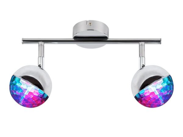Chromowana listwa sufitowa Vesoreta LED RGB z dwiema kulistymi głowicami