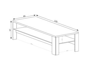 Miniaturka 1 - Rysunek wymiarowy ławy Lorenza 120 na 65 cm, wysokość 57 cm
