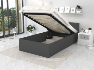 Miniaturka 4 - Szare łóżko BASEL Lift w sypialni – podniesiony stelaż i przestrzeń na pościel