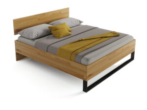 Miniaturka 6 - Łóżko dębowe Nexor 200x200 cm z czarnym panelem – widok na białym tle