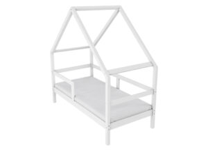 Miniaturka 6 - Łóżko domek Pevano 80×160 cm białe – sosnowa rama z dachem na białym tle