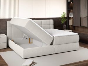 Miniaturka 3 - Łóżko kontynentalne Grandavio z uniesioną połową i otwartym pojemnikiem na pościel