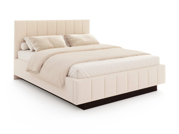 Łóżko lewitujące tapicerowane Levoria z pojemnikiem — tkanina Paris w kolorze kremowym, na białym tle