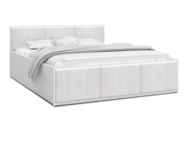 Łóżko tapicerowane Limone białe 140×200 – białe panele i korpus