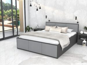 Miniaturka 4 - Szare łóżko Limone 160×200 w jasnej sypialni – tapicerowany front