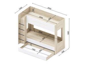 Miniaturka 1 - Łóżko piętrowe z szufladą Simi L 204 cm sonoma/biały, craft/grafit – zdjęcie 2