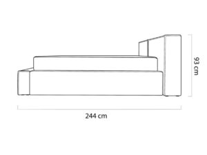 Miniaturka 4 - Rysunek wymiarowy łóżka Dohavio bez stelaża z boku – 244 × 93 cm