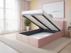 Miniaturka 7 - Łóżko tapicerowane Verano z pojemnikiem – tkanina pudrowy róż