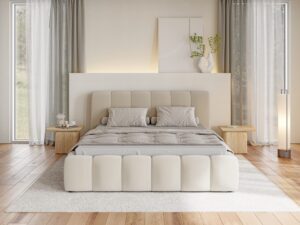 Miniaturka 1 - Łóżko tapicerowane z metalowym stelażem Lundavio 140–180x200 cm