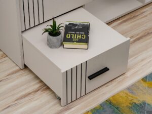 Miniaturka 2 - Detal szuflad i czarnych uchwytów łóżka Sigvero