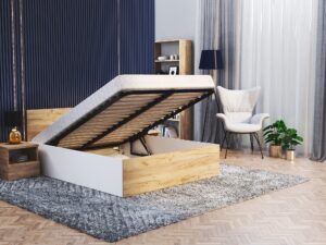 Miniaturka 12 - Łóżko z metalowym stelażem podnoszonym BASEL Lift – biały korpus / dąb craft w aranżacji wnętrza