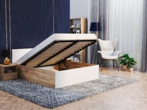 Miniaturka 16 - Łóżko z metalowym stelażem podnoszonym BASEL Lift – dąb craft / biały w aranżacji wnętrza