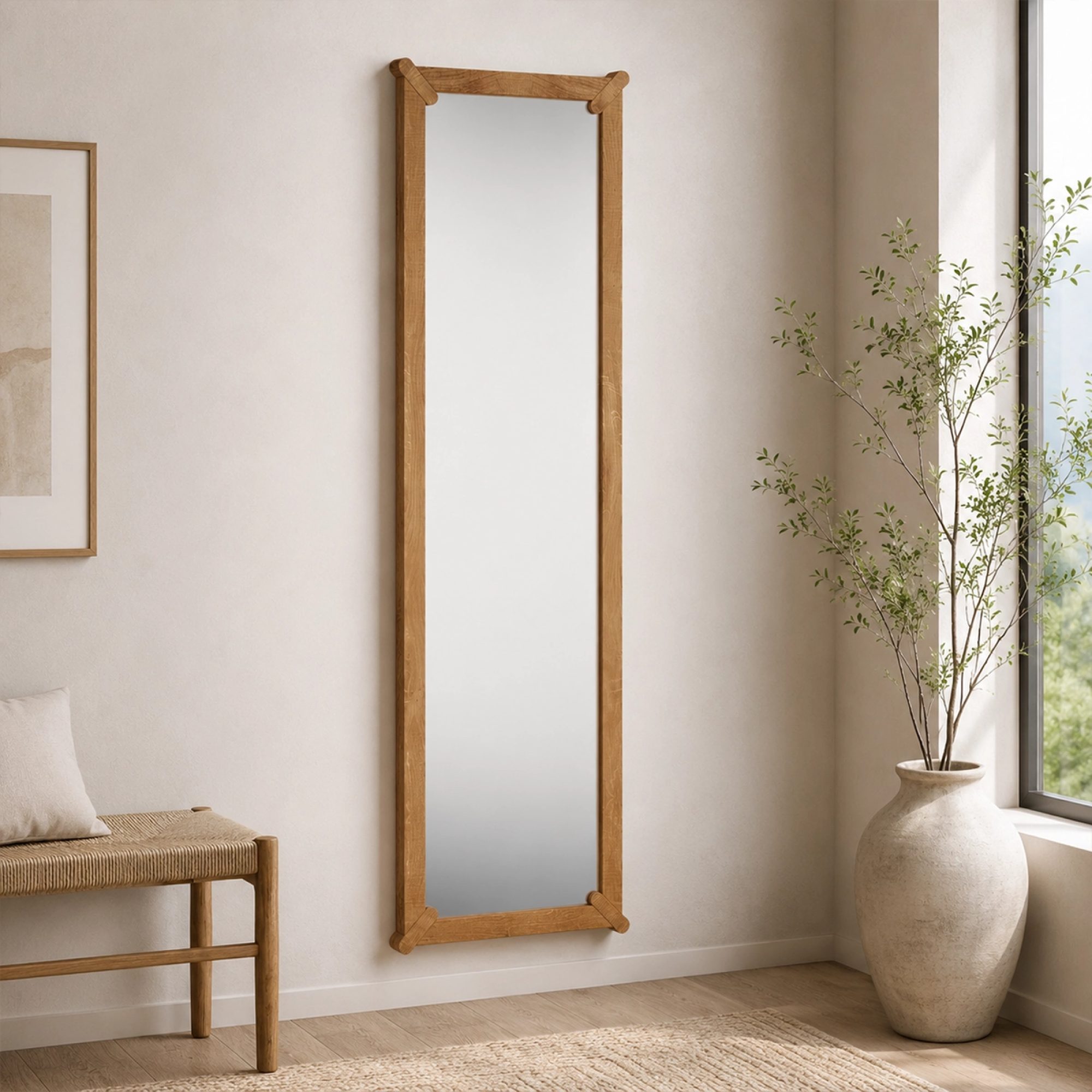 Duże lustro wiszące Daverna 179 cm w ramie z naturalnego litego dębu