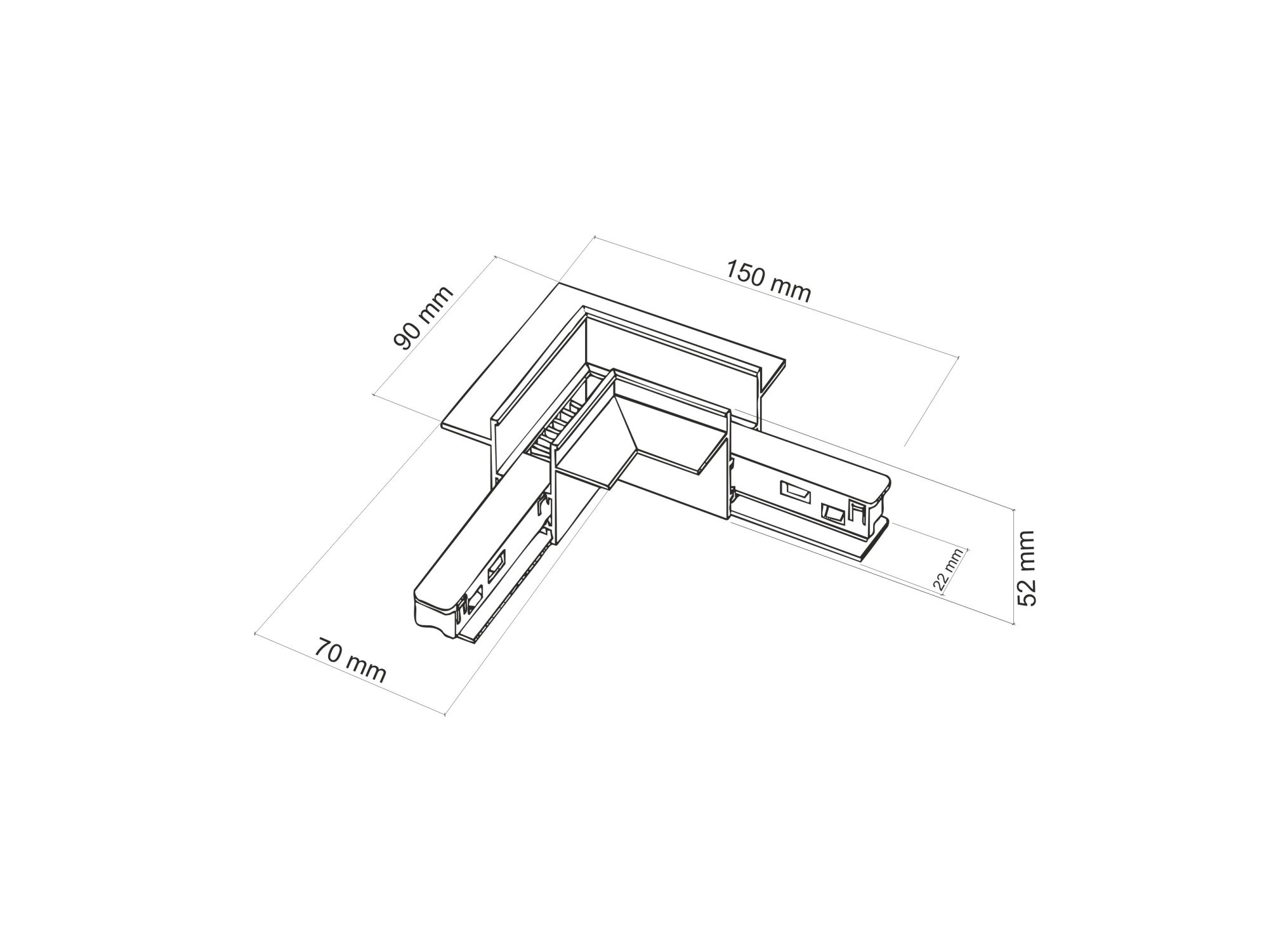 Rysunek białego łącznika L Flex do szyny Magnetic Easy