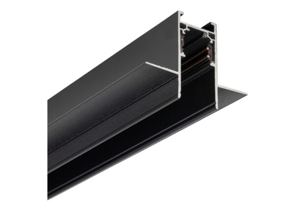 Szyna podtynkowa Magnetic Easy 1M czarna, zbliżenie przekroju aluminiowego i toru magnetycznego