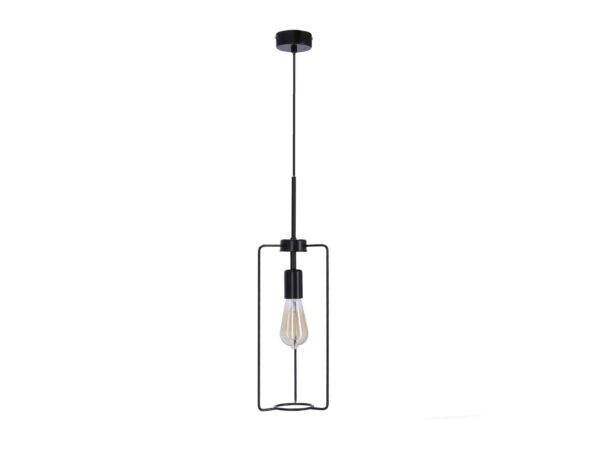 Czarna lampa wisząca Malatano w geometrycznej stalowej oprawie – widok całej lampy
