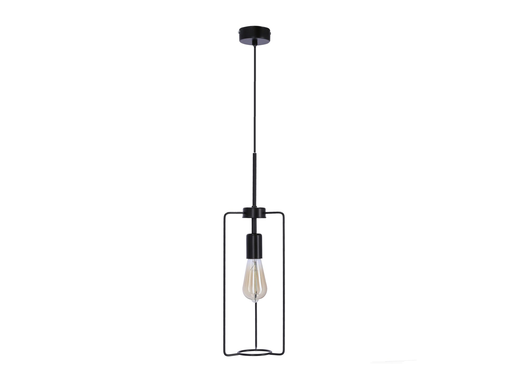 Czarna lampa wisząca Malatano w geometrycznej stalowej oprawie – widok całej lampy