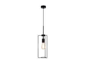 Miniaturka 1 - Lampa wisząca Malatano z zapaloną żarówką w czarnej metalowej ramie