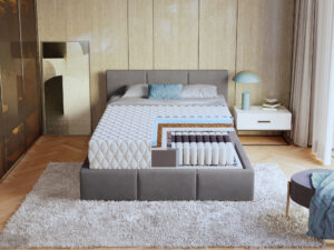 Miniaturka 2 - Materac kieszeniowy z kokosem MERALDO MAX — przekrój materaca w aranżacji sypialni