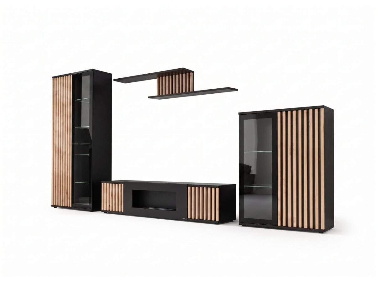 Meblościanka Bravento 340 cm z biokominkiem Hickory Jackson