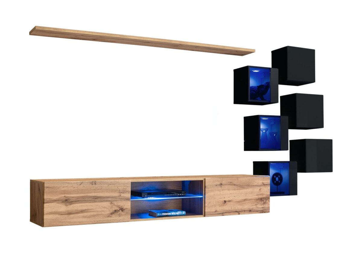 Meblościanka Kelmoro 260 cm z witrynami i LED