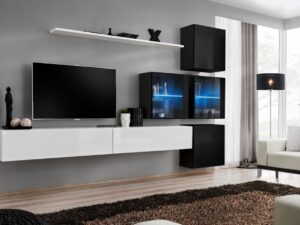Miniaturka 3 - Meblościanka Kelmoro 310 cm z 2 witrynami LED i 2 szafkami RTV