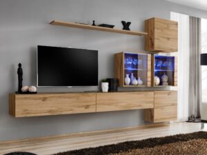Miniaturka 4 - Meblościanka Kelmoro 310 cm z 2 witrynami LED i 2 szafkami RTV