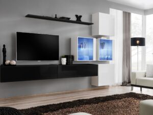 Miniaturka 5 - Meblościanka Kelmoro 310 cm z 2 witrynami LED i 2 szafkami RTV